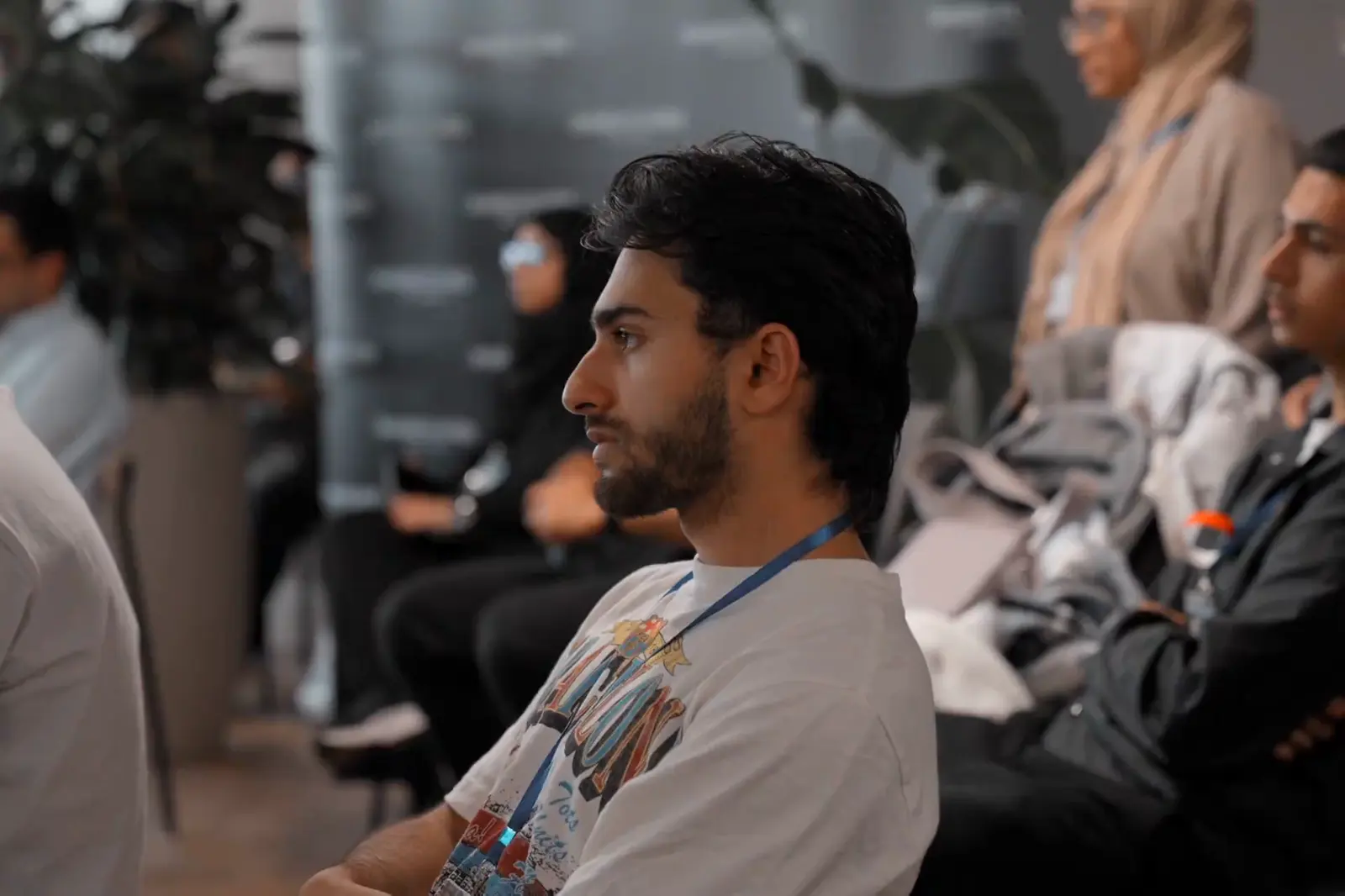 A participant listening during a session